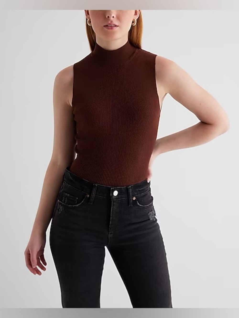 Express Silky Soft Fitted Ribbed Mock Neck Sweater Tank